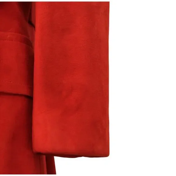Vintage 1960's Joseph Magnin Red Suede Leather Mod Trench Coat Jacket Small